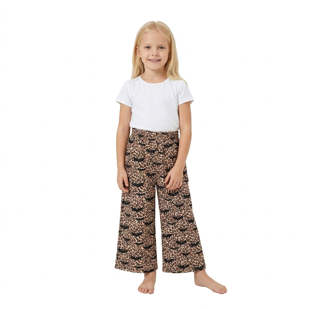 P1133 Halloween Bats Leopard Girls Wide Leg Pants