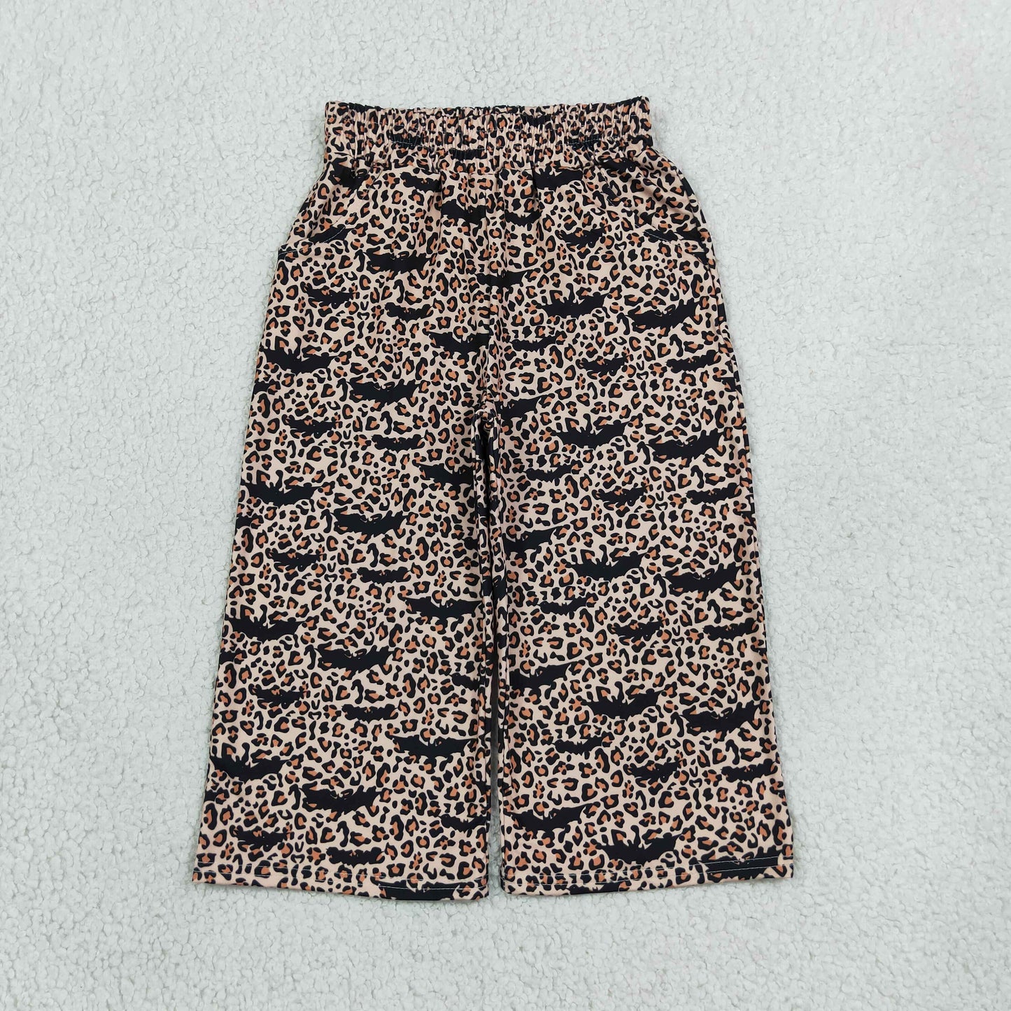 P1133 Halloween Bats Leopard Girls Wide Leg Pants