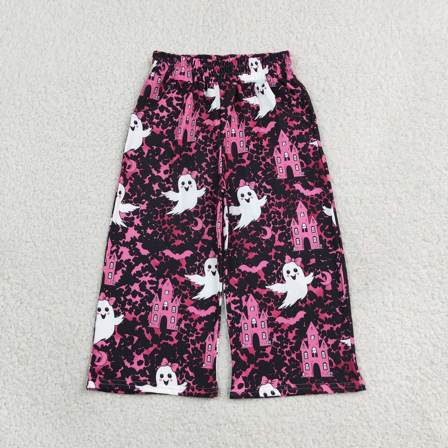 P1134 Halloween Bats Ghost Camo Girls Wide Leg Pants