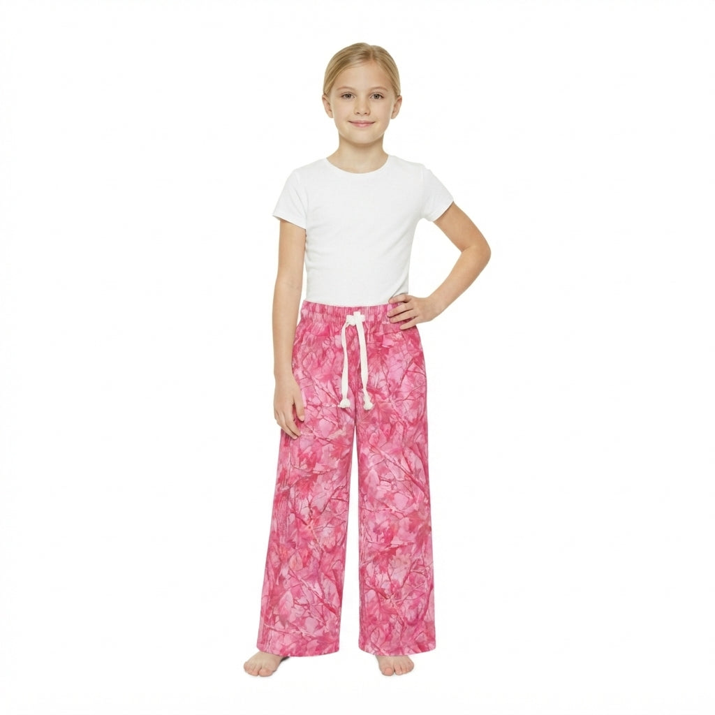P1137 Hunting Leaves Rose Red Girls Wide Leg Pants
