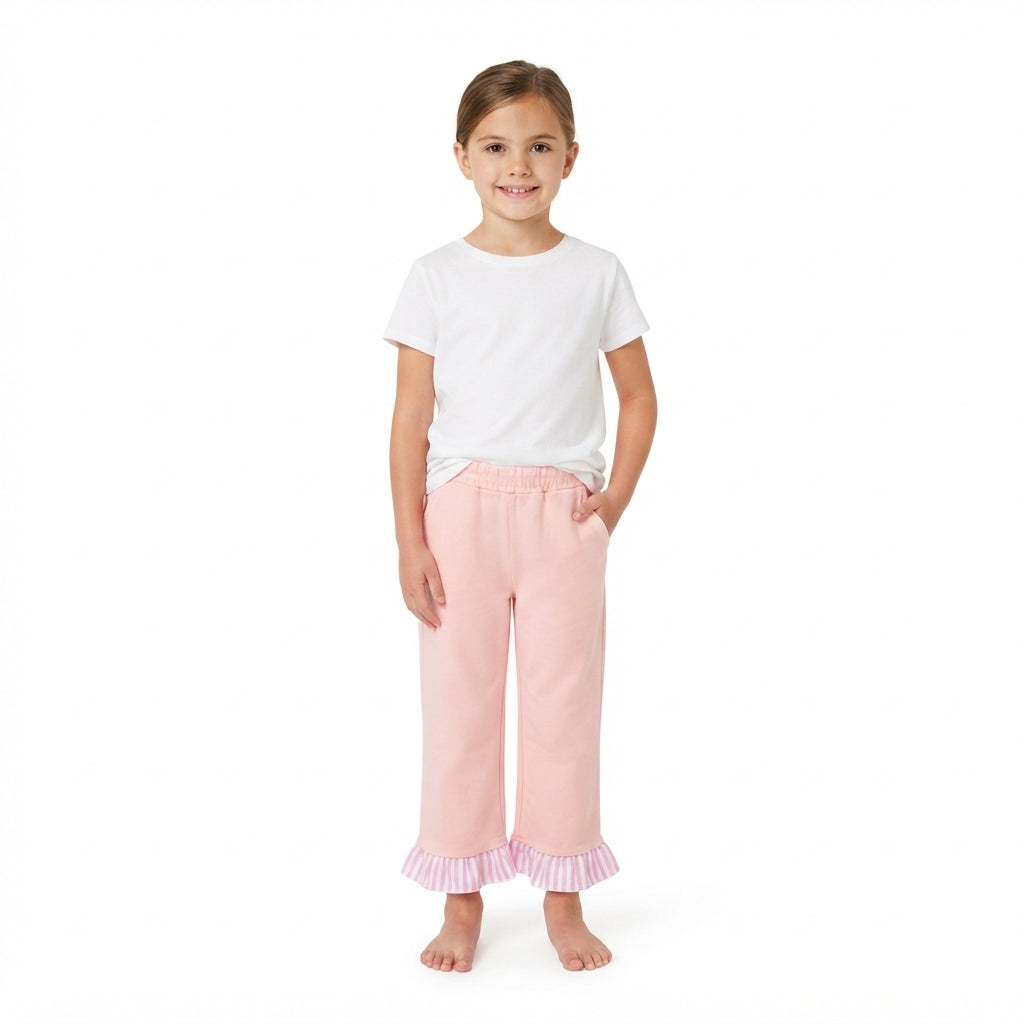 P1151 Pink Stripe Ruffles Girls Pants