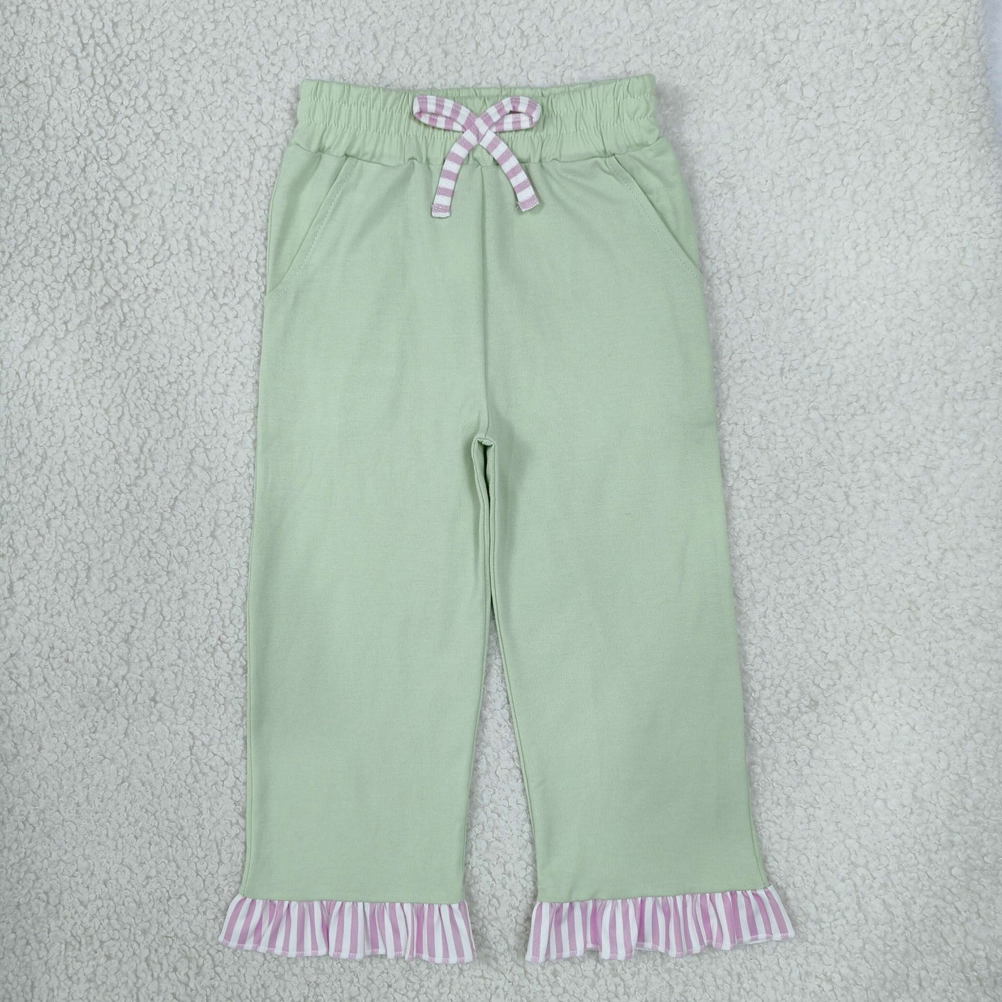 P1156 Solid Color Ruffles Light Green Girls Pants