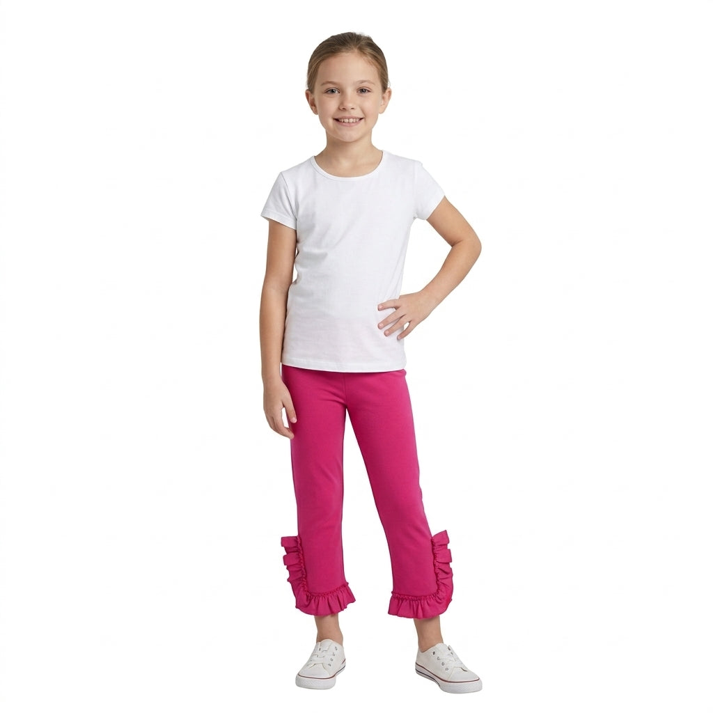 P1161 Solid Rose Red Ruffles Girls Pants