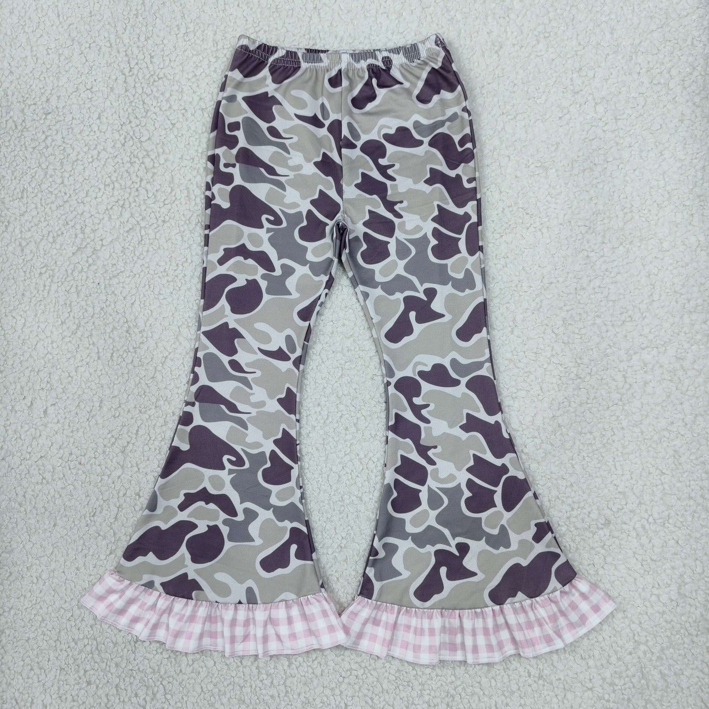 P1184 Hunting Camo Pink Plaid Ruffles Girls Flared Pants