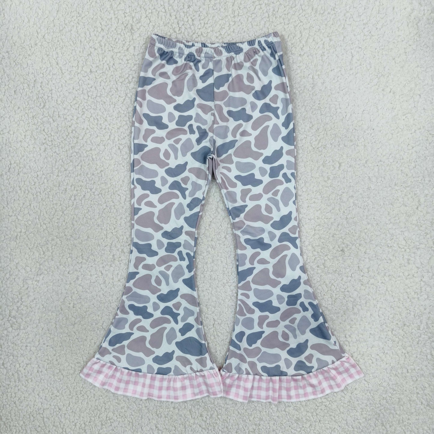 P1185 Hunting Camo Pink Plaid Ruffles Girls Flared Pants