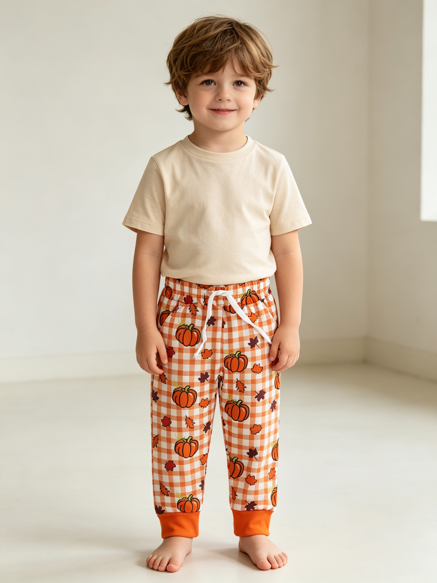 P1198 Fall Pumpkin Print Boys Pants