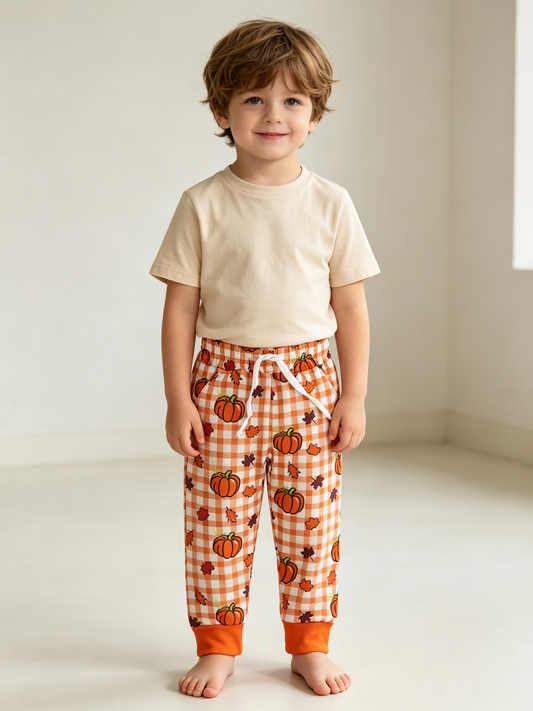 P1198 Fall Pumpkin Print Boys Pants