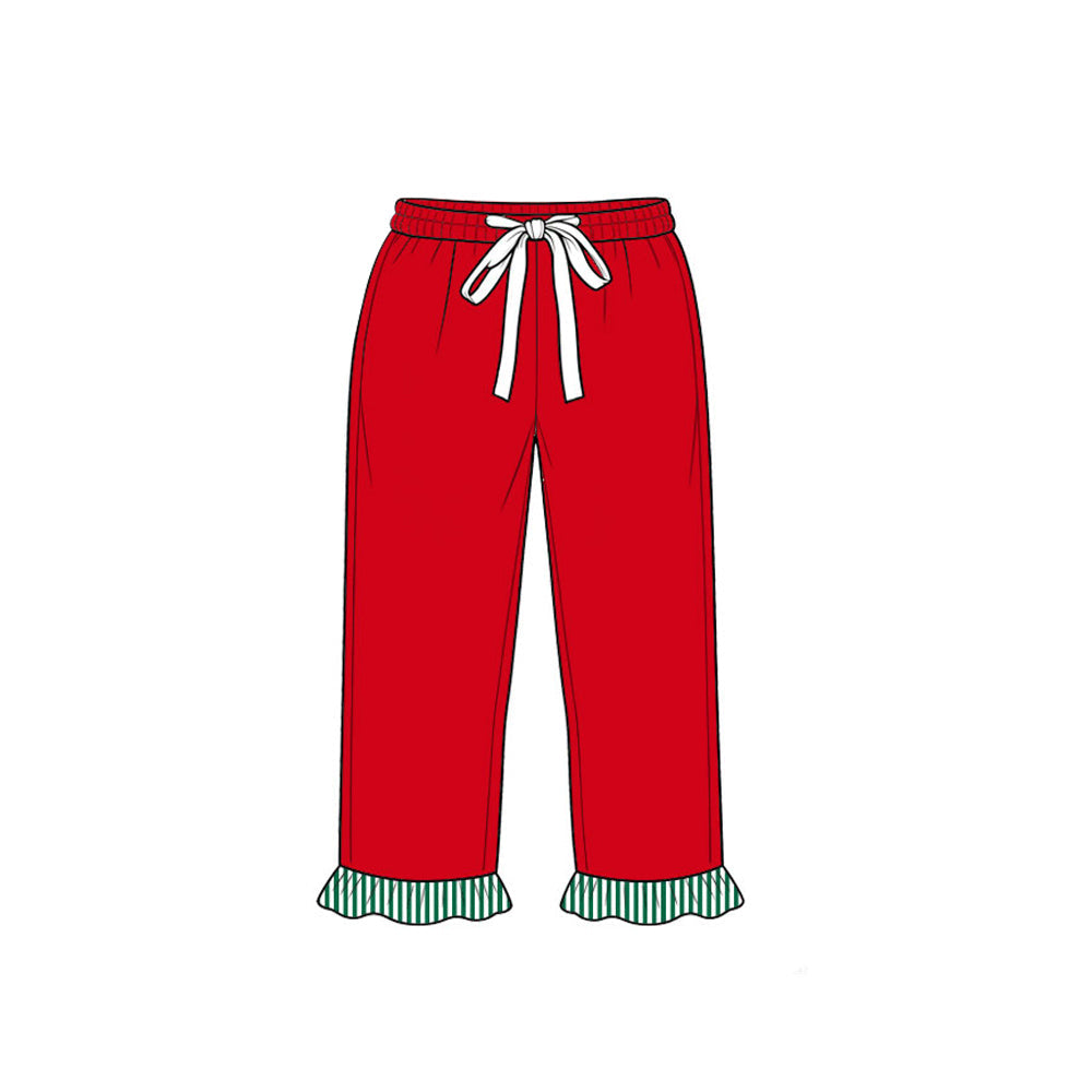 Preorder MOQ 5 pcs P1252 Christmas Solid Red Ruffles Girls Pants
