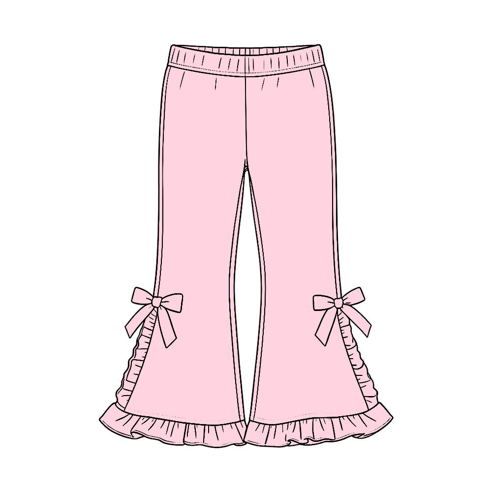 Preorder MOQ 5 pcs GLP3985 Solid Color Pink Ruffles Bows Girls Set