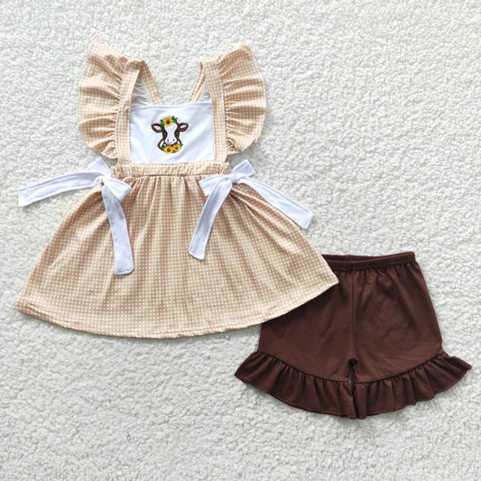 Cow Embroidery Girls Summer Set