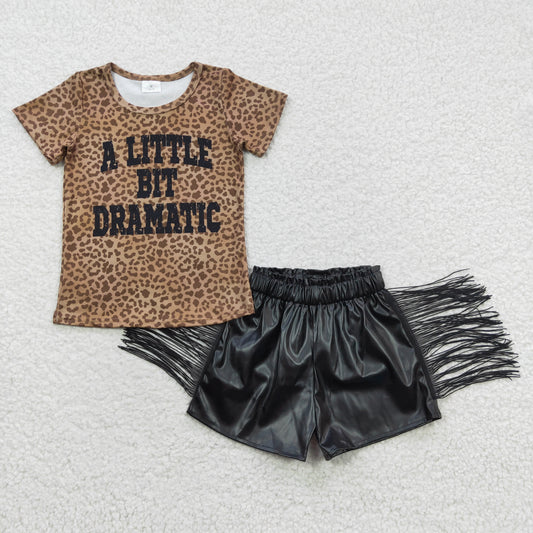 Leopard Shirt Black Tassel leather Girls Short Summer Girls Set