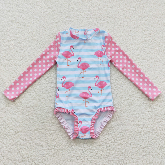 cute Flamingo One pc girls summer Swimsuit