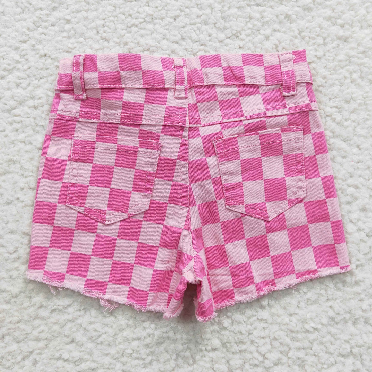 Summer Pink Plaid Short Jeans