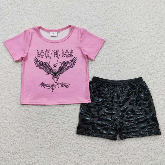 Pink Shirt And Black Short Girls Summer Set