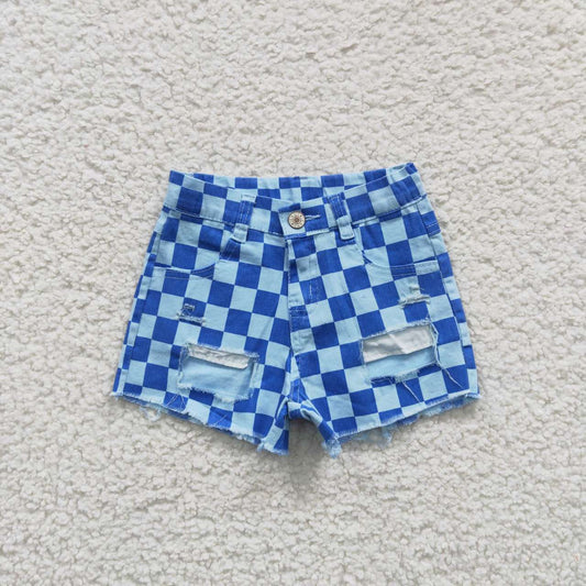 Summer Blue Plaid Short Jeans