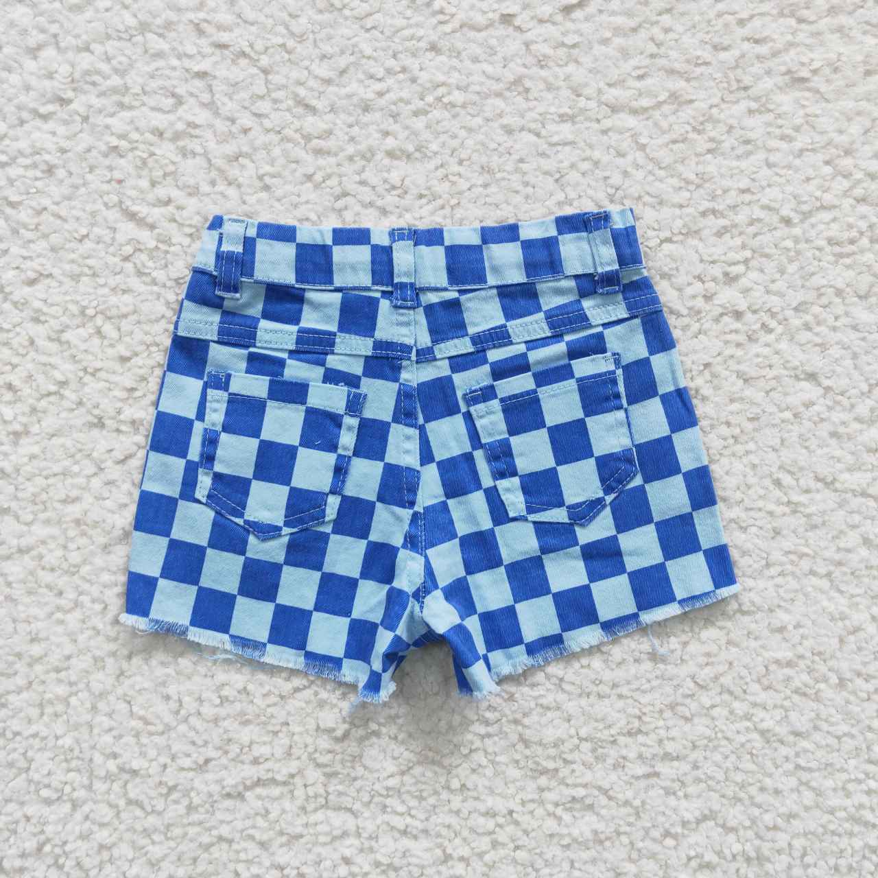 Summer Blue Plaid Short Jeans