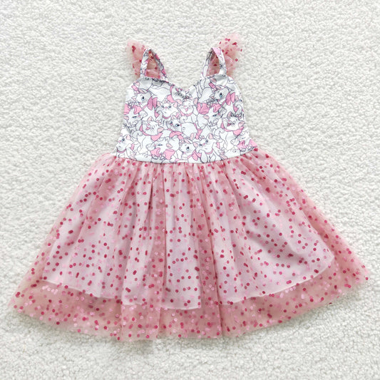 Pink Cat Cartoon Ruffle Girls Tutu Dress