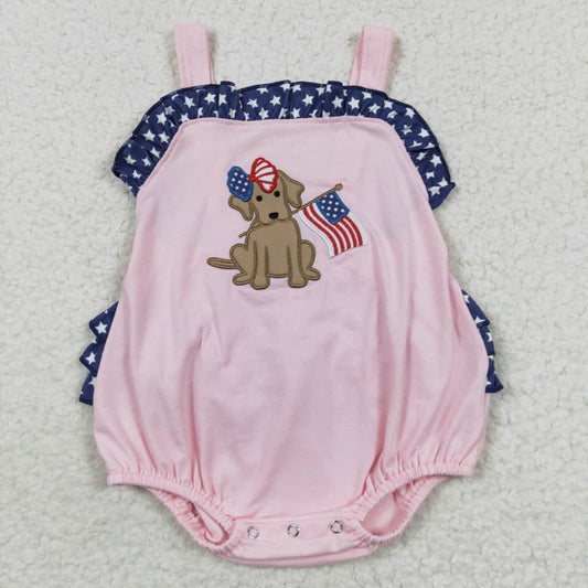 July of 4th Pink Embroidery Dog Baby Romper