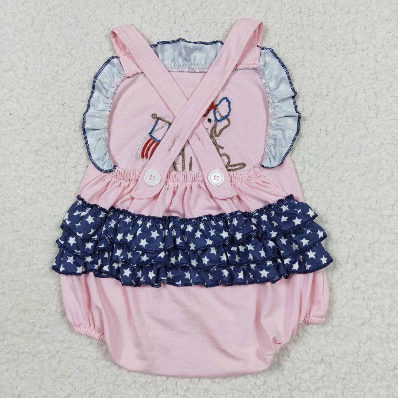 July of 4th Pink Embroidery Dog Baby Romper