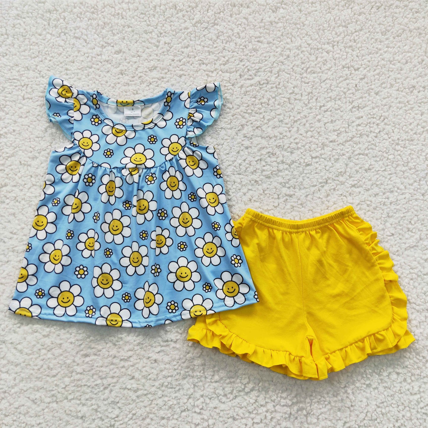 Blue Flowers Ruffle Girls Summer Set