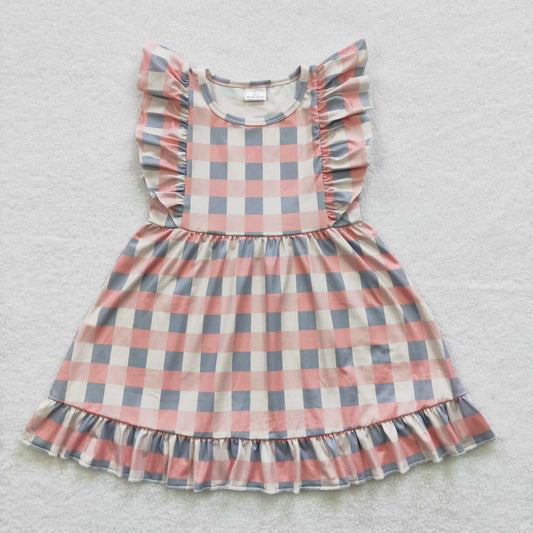 Blue And Pink Plaid Ruffle Girls Dress