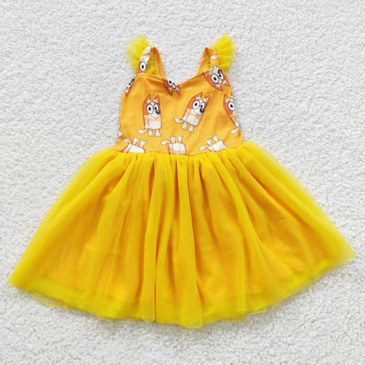 Yellow Cartoon Ruffle Girls Tutu Dress