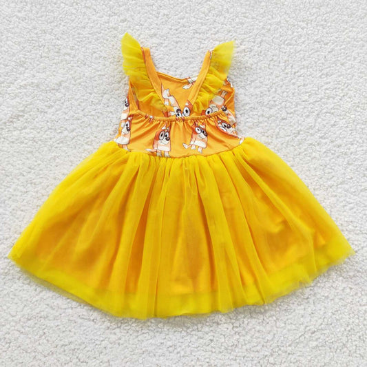 Yellow Cartoon Ruffle Girls Tutu Dress