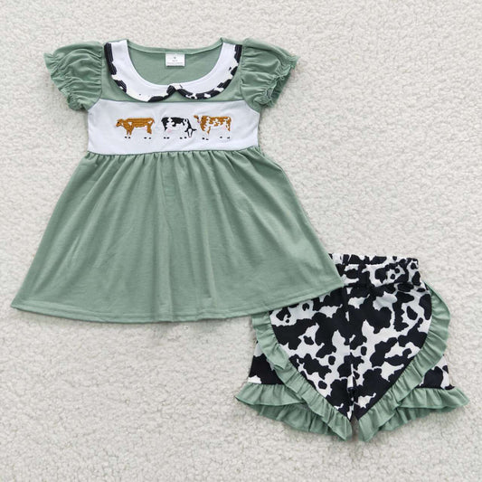 Cow Embroidery Girls Summer Set