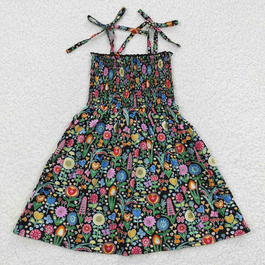 Green Flowers Sleeveless Girls Dress