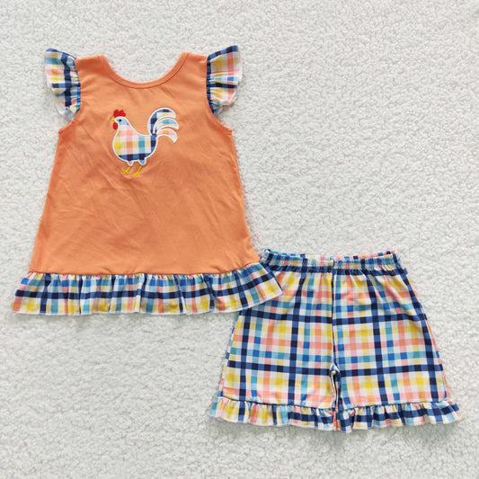 Embroidered Chicken Yellow PlaidSummer Set