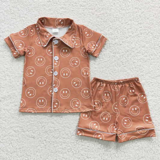 Brown Smile Short Sleeve Short Pajamas