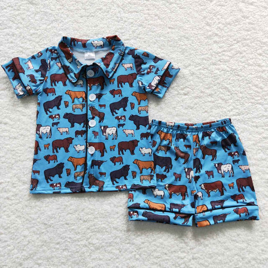 Blue Animal Short Sleeve Short Pajamas