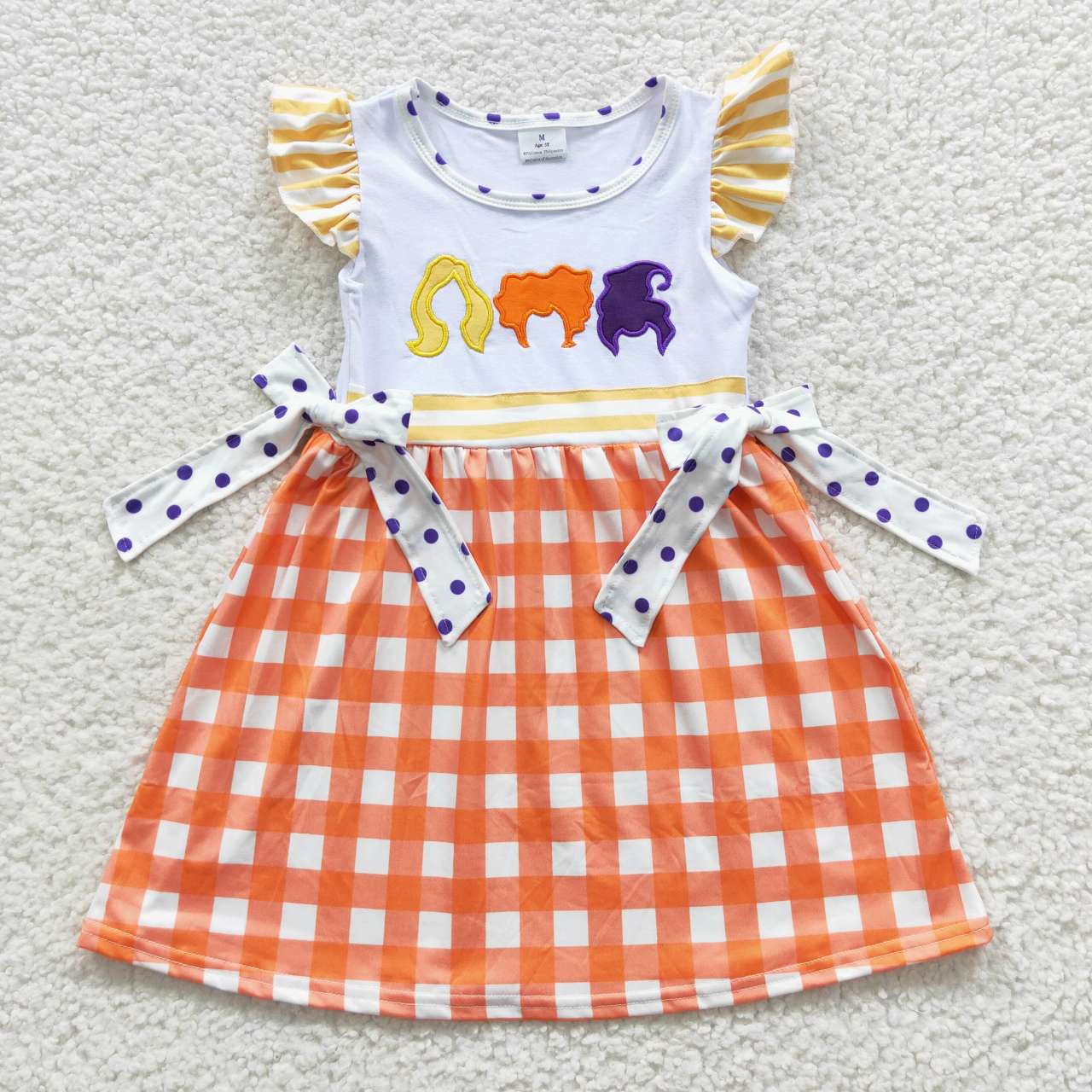 Halloween orange cartoon embroidery Girls Dress