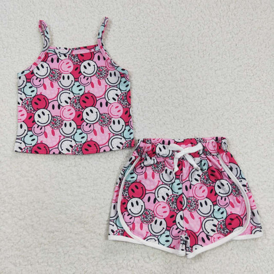 Pink Smile Print Girls Summer Set