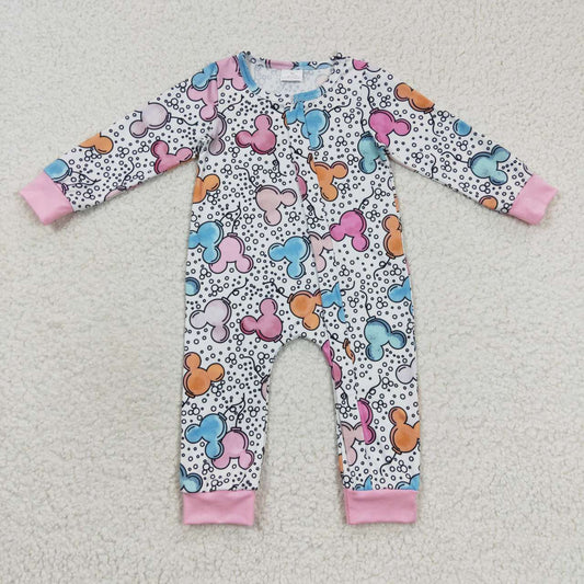 Pink Cartoon Baby Romper With zipper