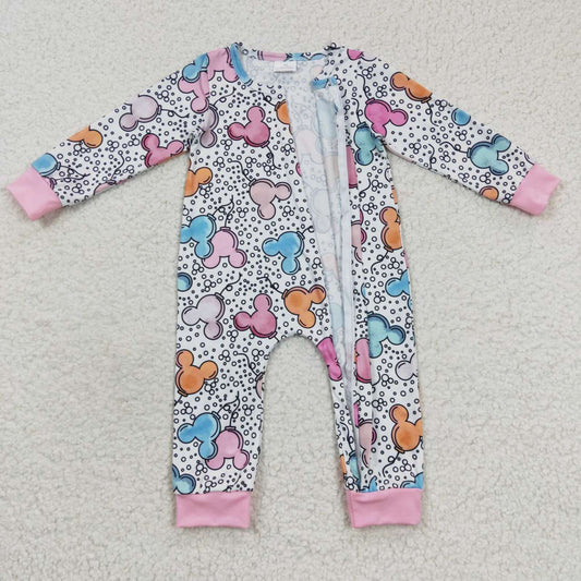 Pink Cartoon Baby Romper With zipper