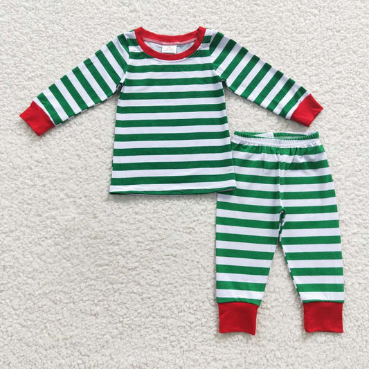 Christmas Green stripe boy and girls  boutique pajamas