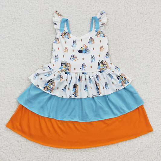 Dog Cartonn Ruffle Girls Dress