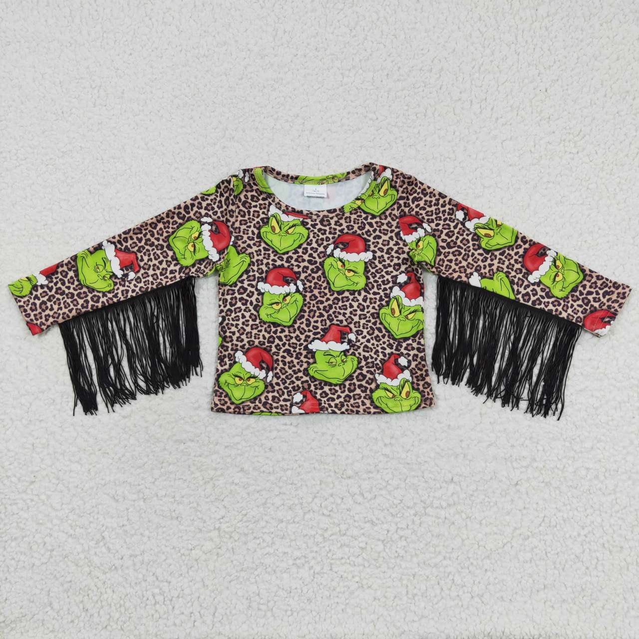 Christmas Green Cartoon Tassel Leopard Top