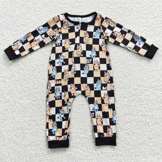 Black Cartoon Baby Romper With zipper