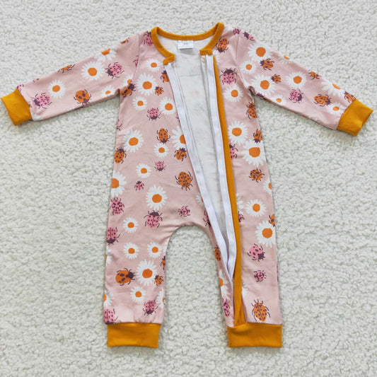 Daisy Print Baby Romper With zipper