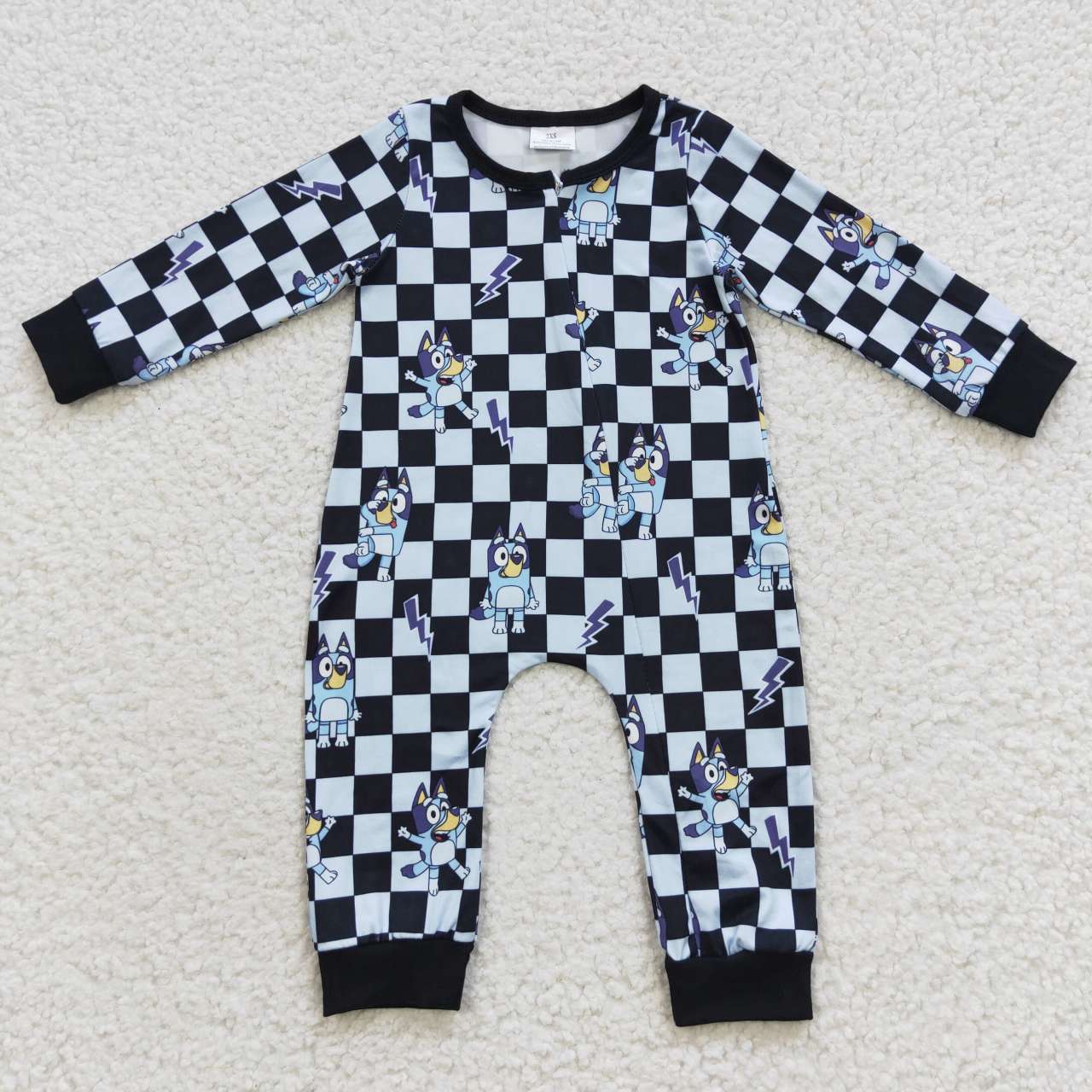 Black Dog Cartoon Baby Romper With zipper