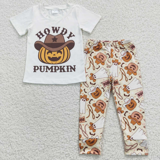 Halloween Orange Cartoon Pumpkin Pants Set