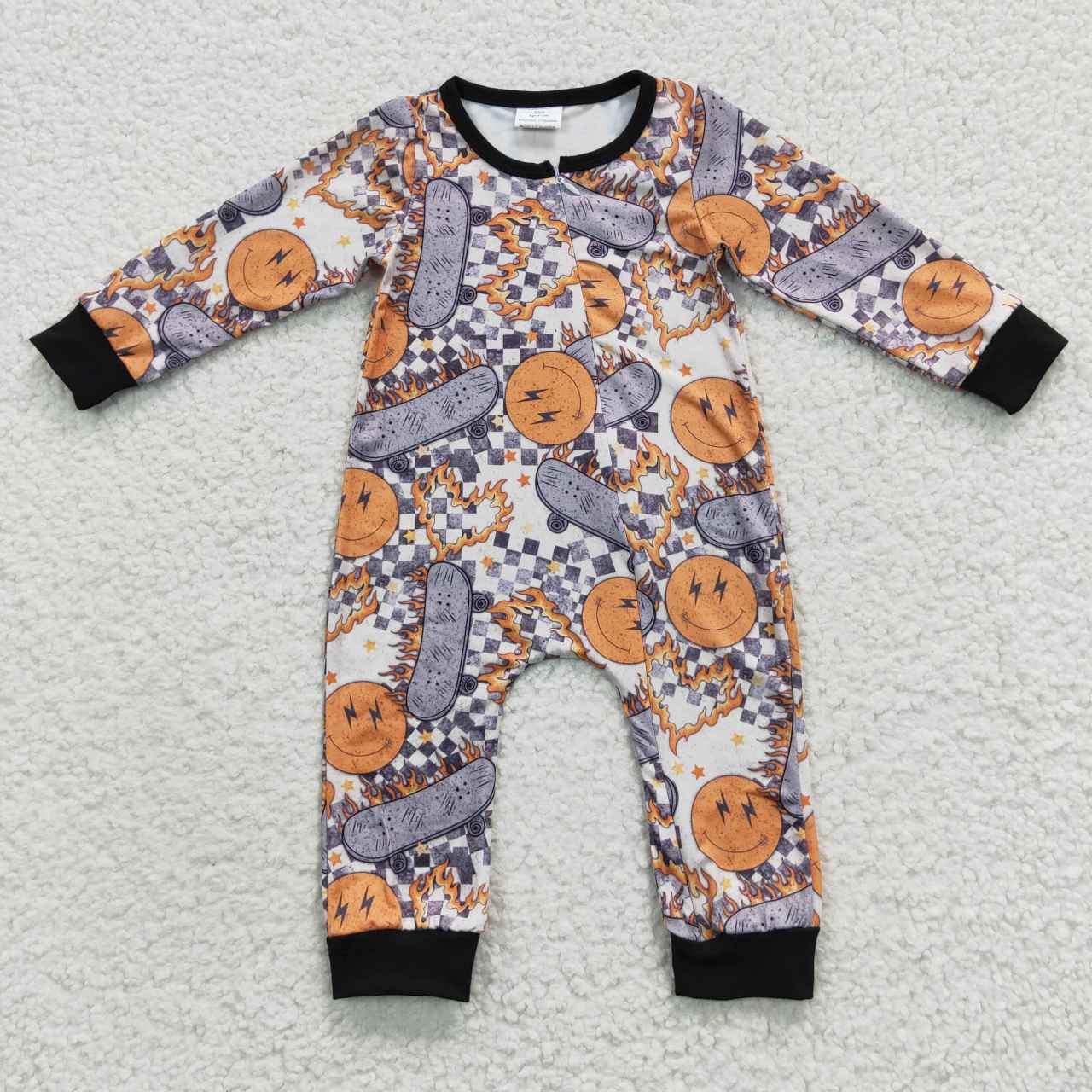 skateboard Print Baby Romper With zipper