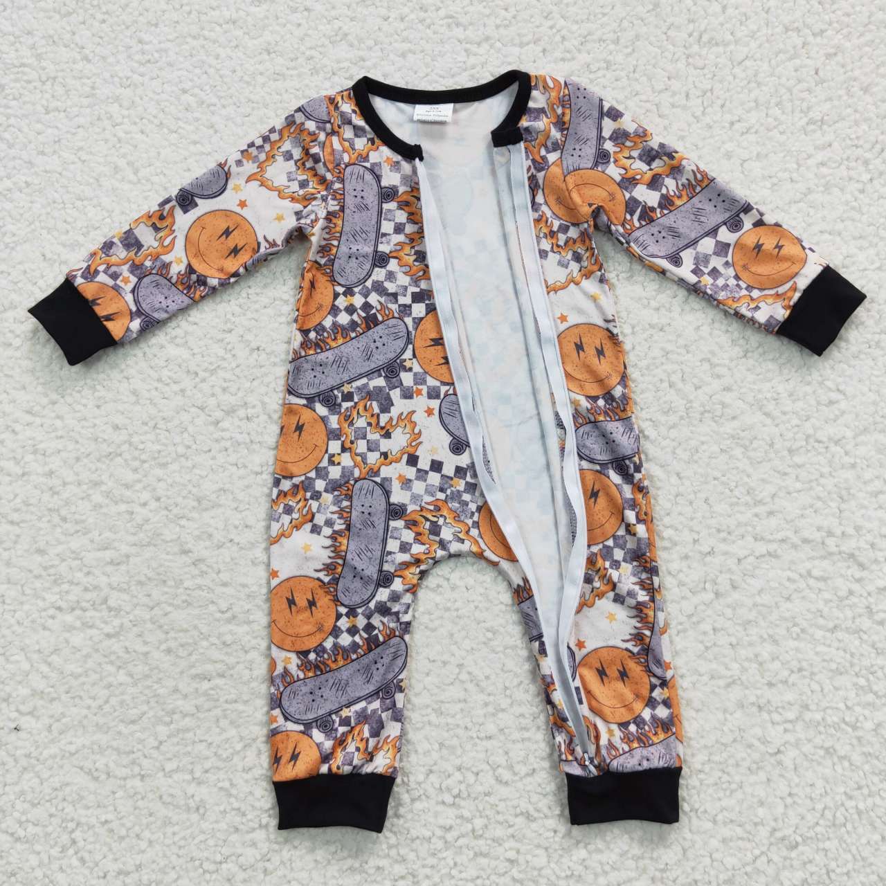 skateboard Print Baby Romper With zipper