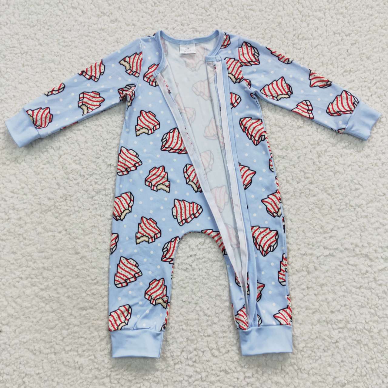 Christmas Blue Cake Print Baby Romper With zipper