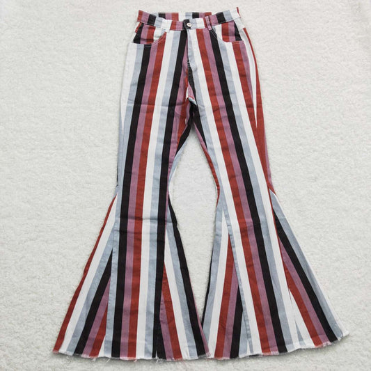 Adult Black White Blue Stripe Bell-bottom jeans