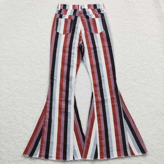 Adult Black White Blue Stripe Bell-bottom jeans