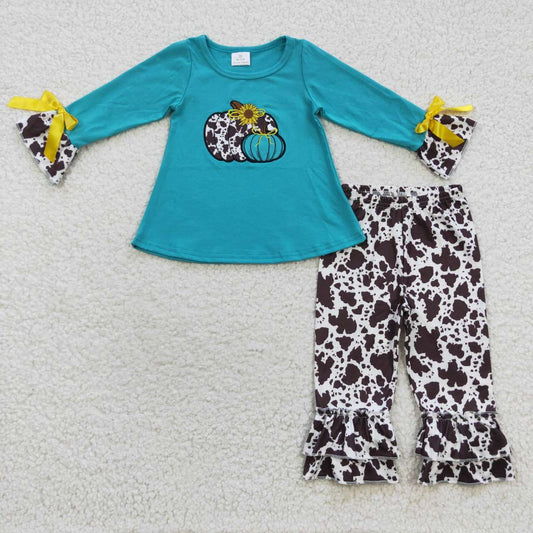 Fall Leopard Pumpkin Floral Ruffle Girls Outfits