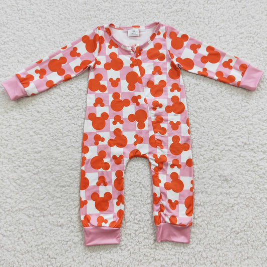 Orange Cartoon Baby Romper With zipper